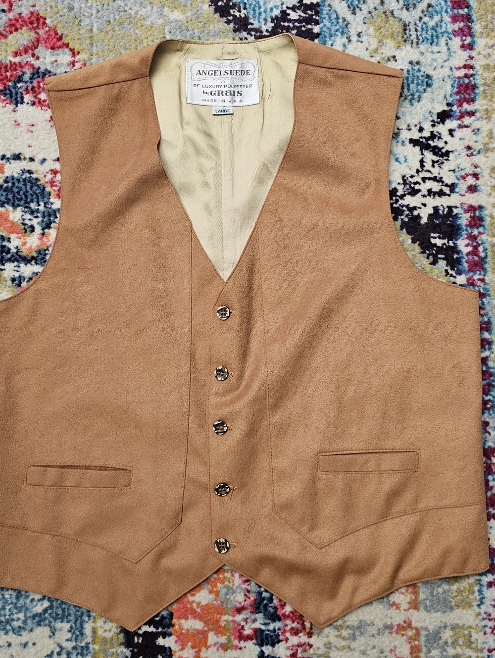 VTG Grais Outerwear Angel Suede Vest Mens Large Button ACTWU Union Made In USA